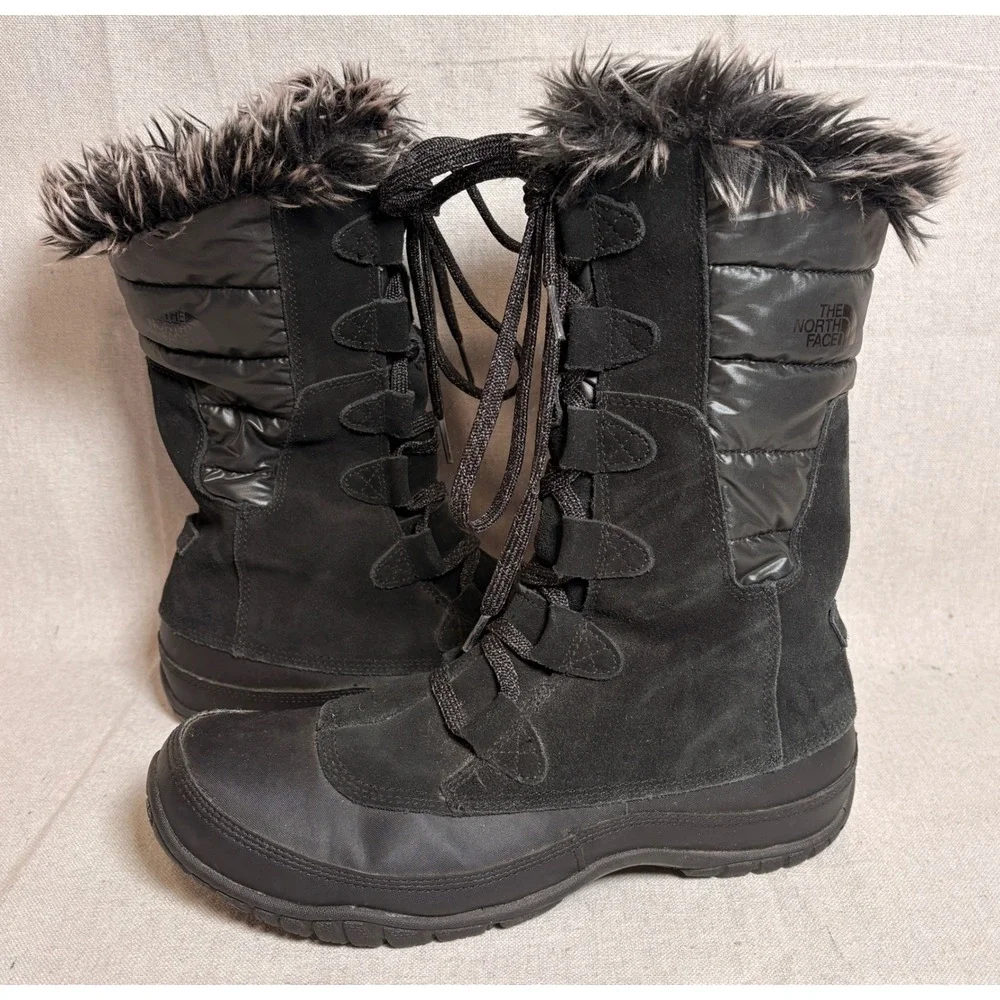 The North Face‎ Nuptse Purna Waterproof Winter Boots Black Fux Fur 9.5
